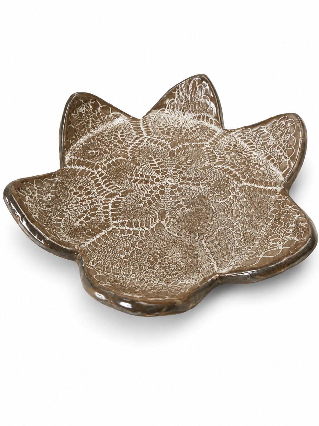 Prato Decorativo Redondo em Cerâmica Esmaltada – Textura em Renda