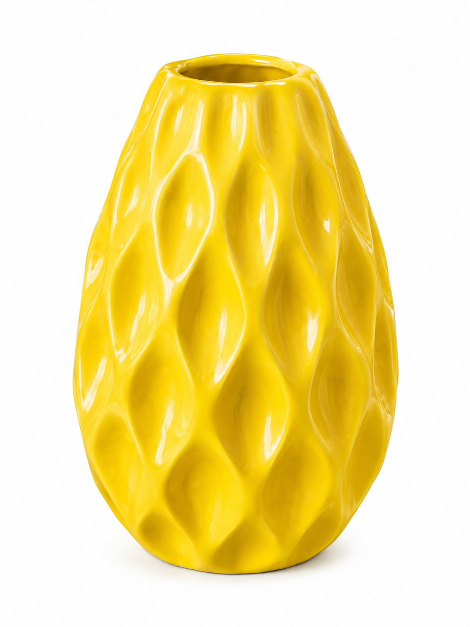 Vaso Decorativo em Cerâmica Esmaltada Amarelo com Textura Orgânica