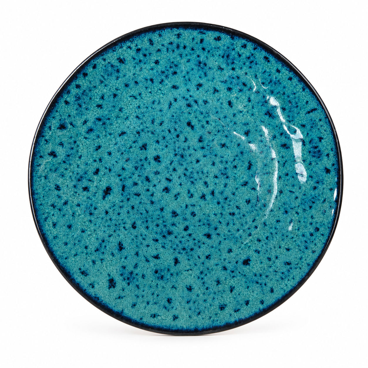 Prato Raso em Cerâmica Esmaltada Azul Cristalizado
