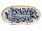 Travessa Oval em Cerâmica Esmaltada com Textura de Renda Azul