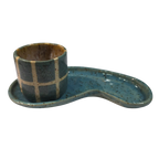 CJ COPO COM BANDEJA CERÂMICA ARTESANAL AZUL SUÉCIA - 100ML