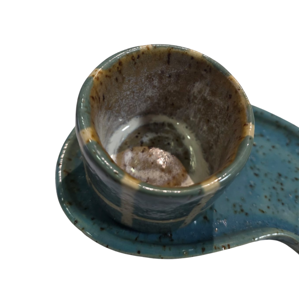 CJ COPO COM BANDEJA CERÂMICA ARTESANAL AZUL SUÉCIA - 100ML