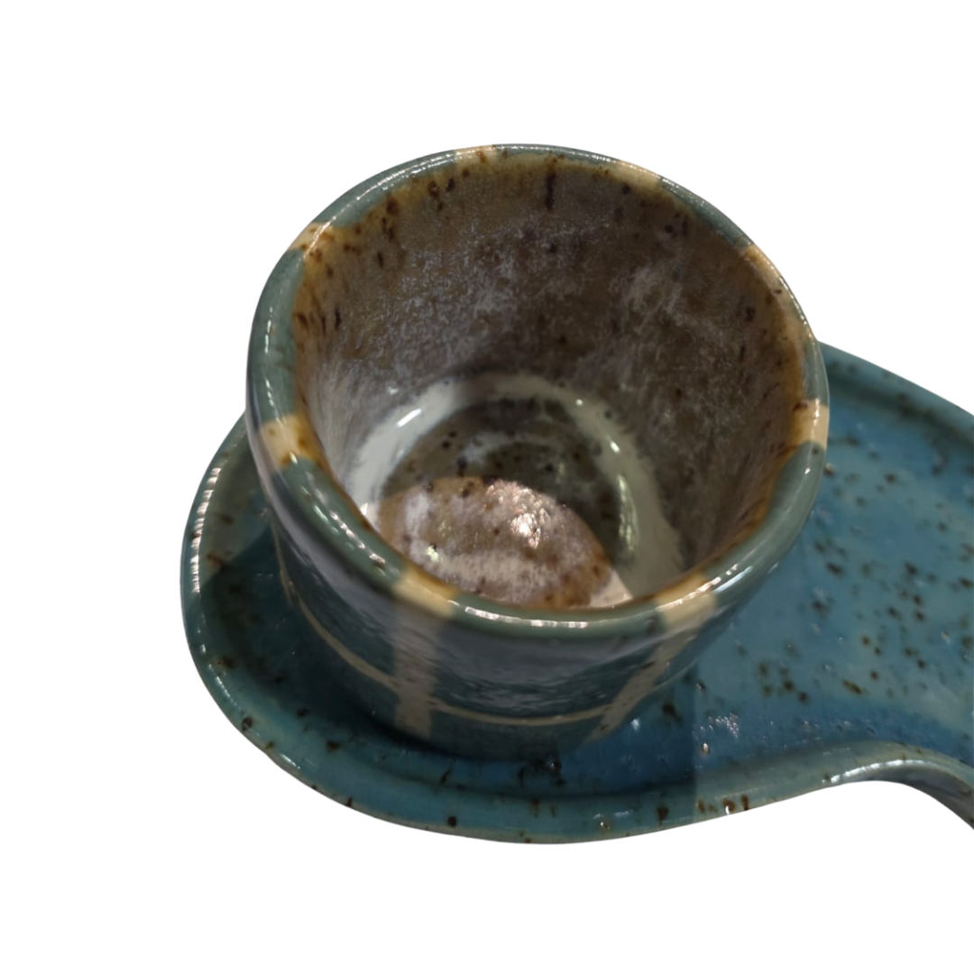 CJ COPO COM BANDEJA CERÂMICA ARTESANAL AZUL SUÉCIA - 100ML