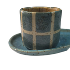 CJ COPO COM BANDEJA CERÂMICA ARTESANAL AZUL SUÉCIA - 100ML