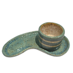 CJ COPO COM BANDEJA CERÂMICA ARTESANAL AZUL LISTAS - 100ML