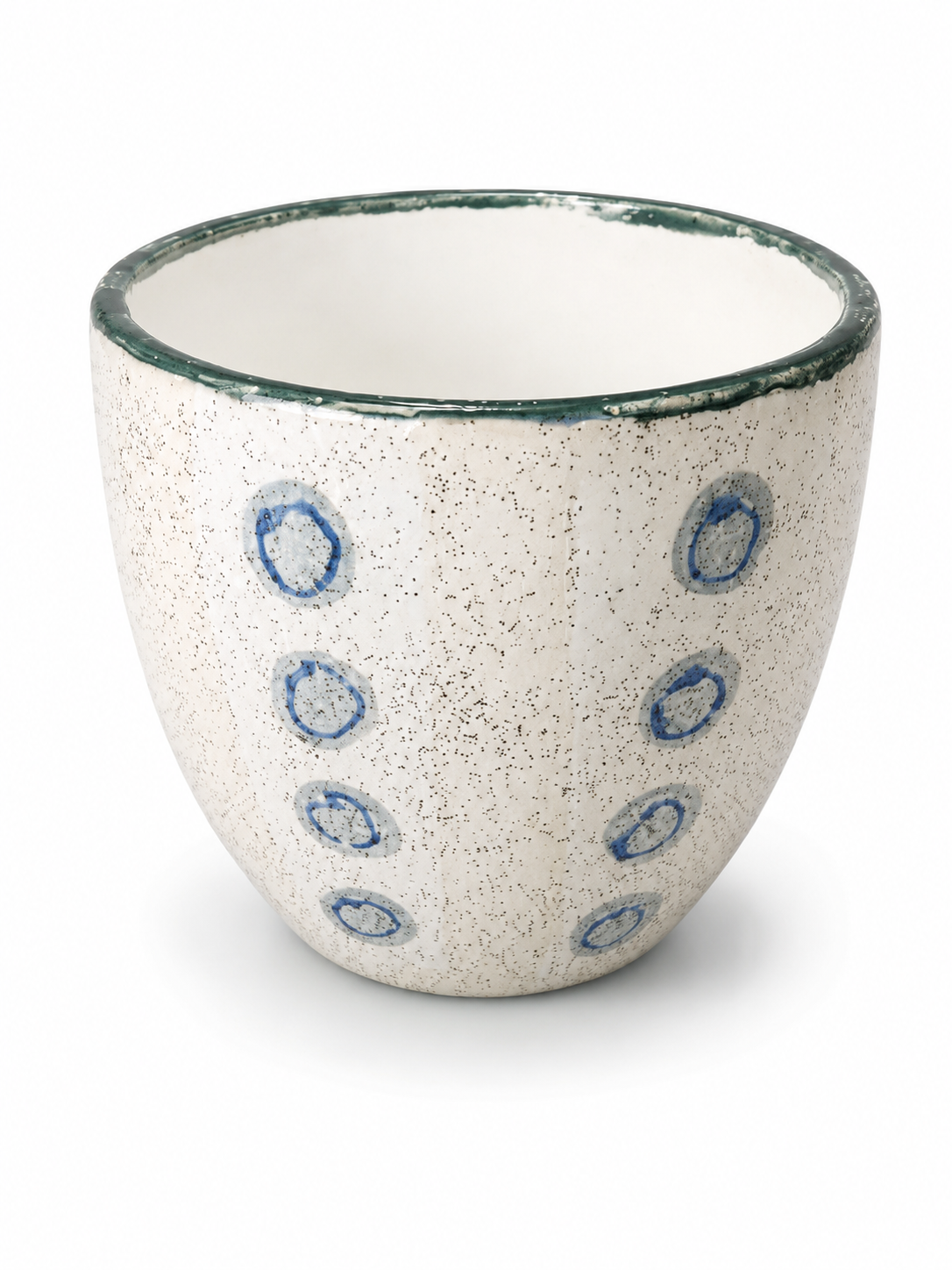 Cachepot Decorativo em Cerâmica Esmaltada – Branco com Detalhes em Azul