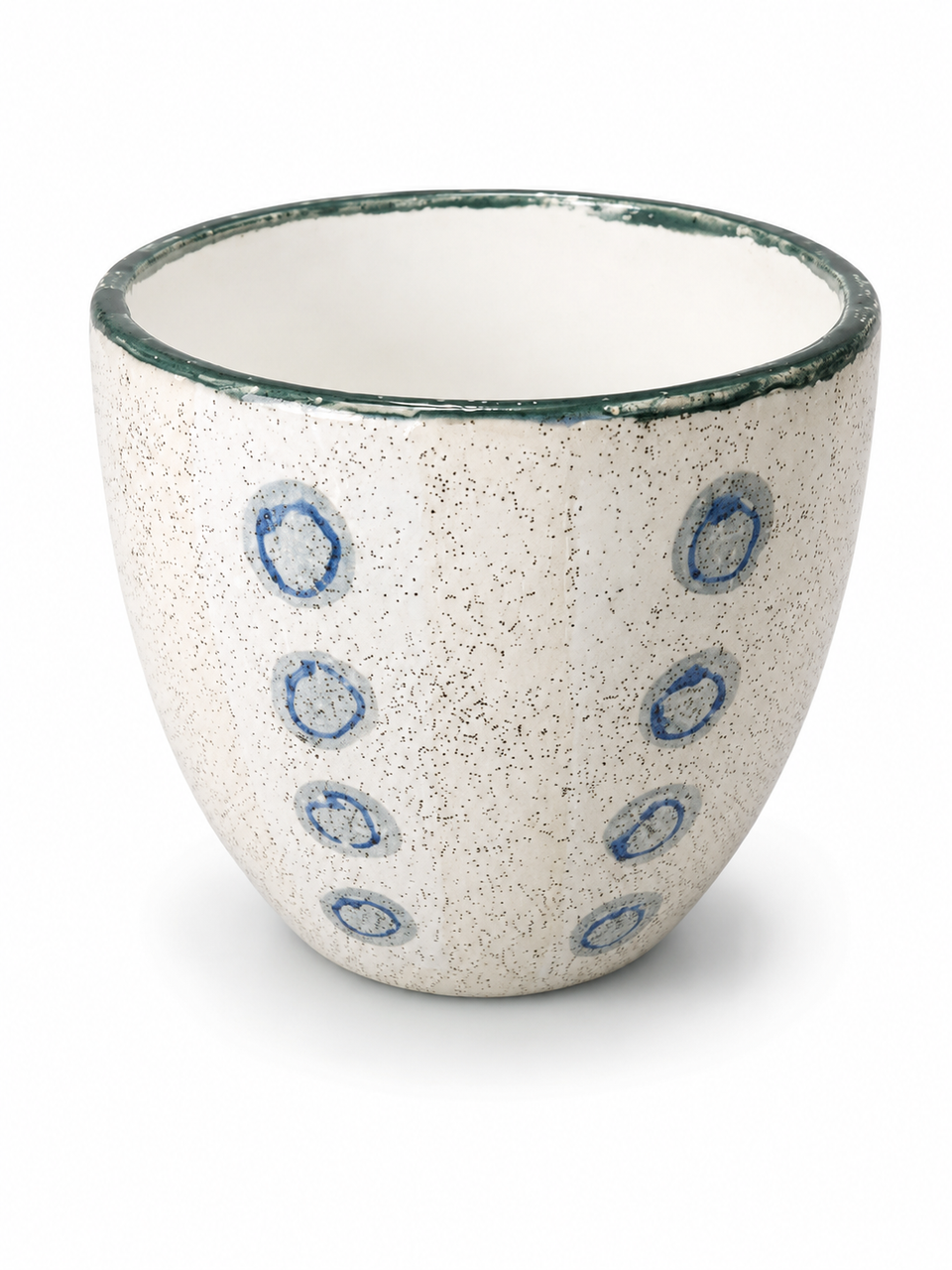 Cachepot Decorativo em Cerâmica Esmaltada – Branco com Detalhes em Azul