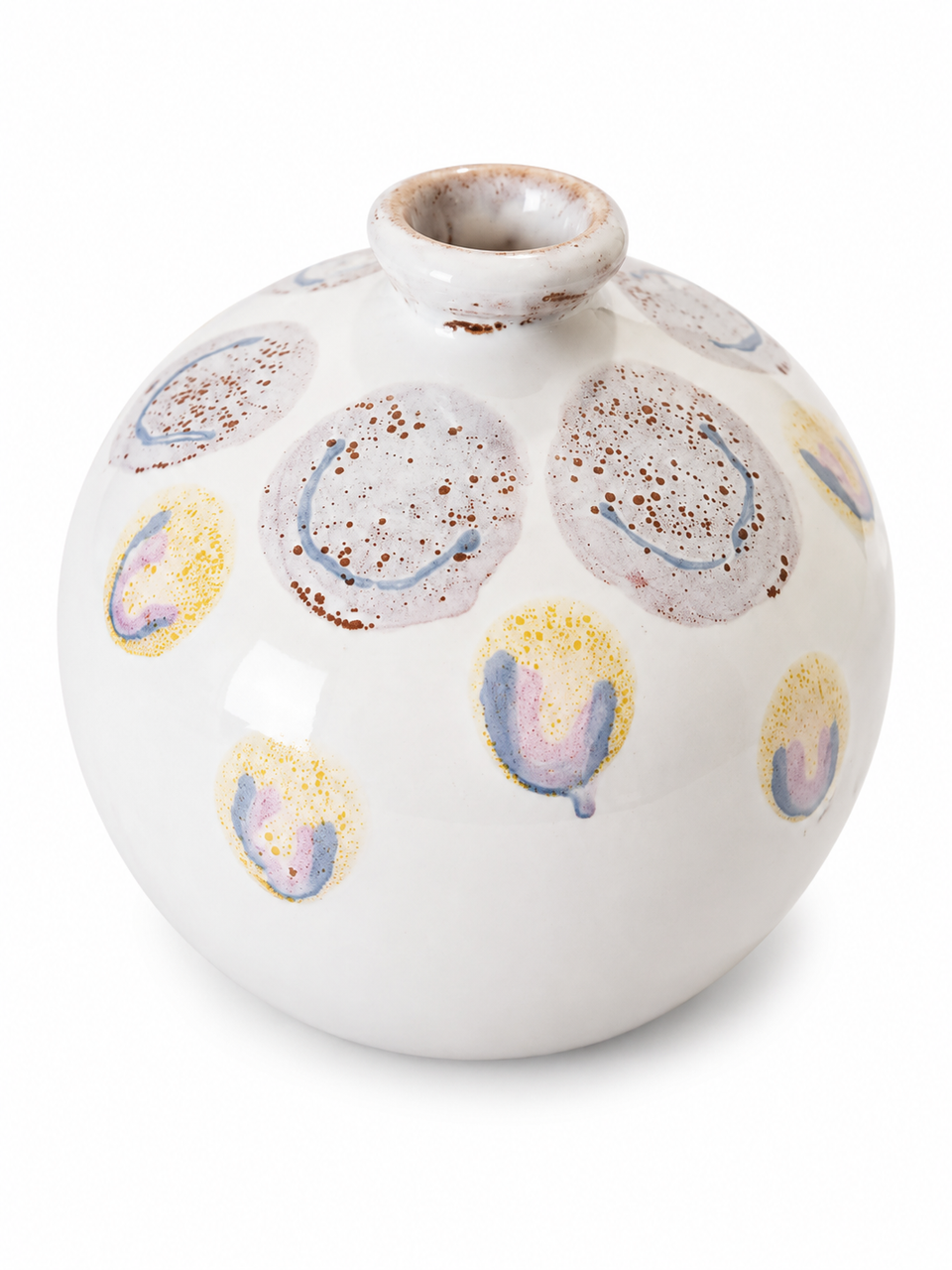 Vaso Decorativo Redondo em Cerâmica Esmaltada – Pintura Artística