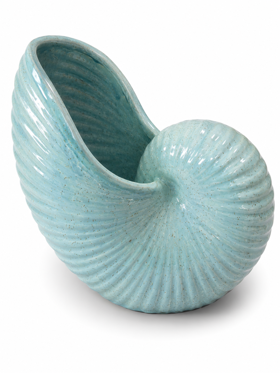 Vaso Decorativo em Cerâmica Esmaltada – Design Náutilo Azul Oceano